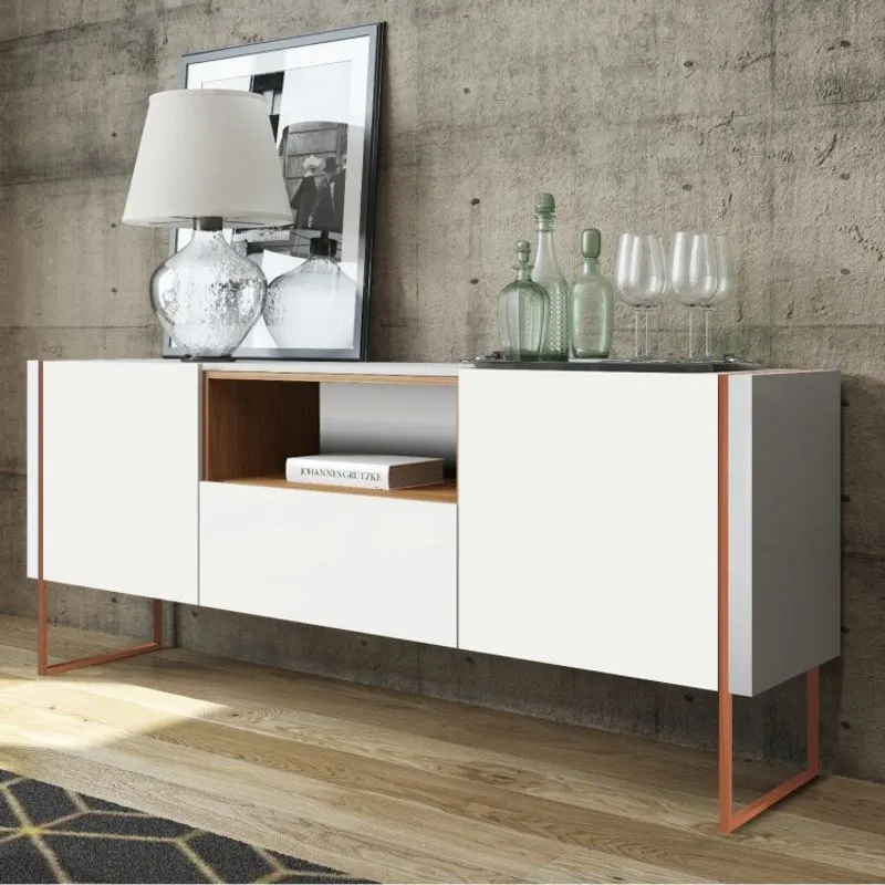Balcão Buffet 2 Portas e 1 Gaveta Vesta Artesano Hanover/Branco/Cobre