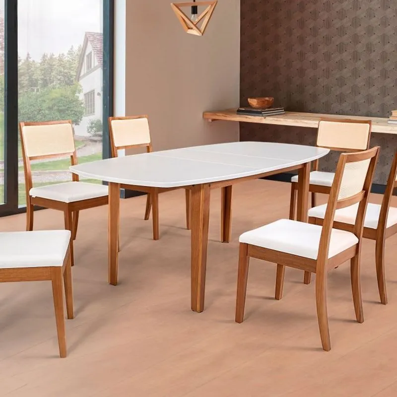 Mesa Extensível Oval 6 Cadeiras Jabuticabeira Yescasa Amêndoa/Off White/Bege Yescasa Amêndoa/Off White/Bege
