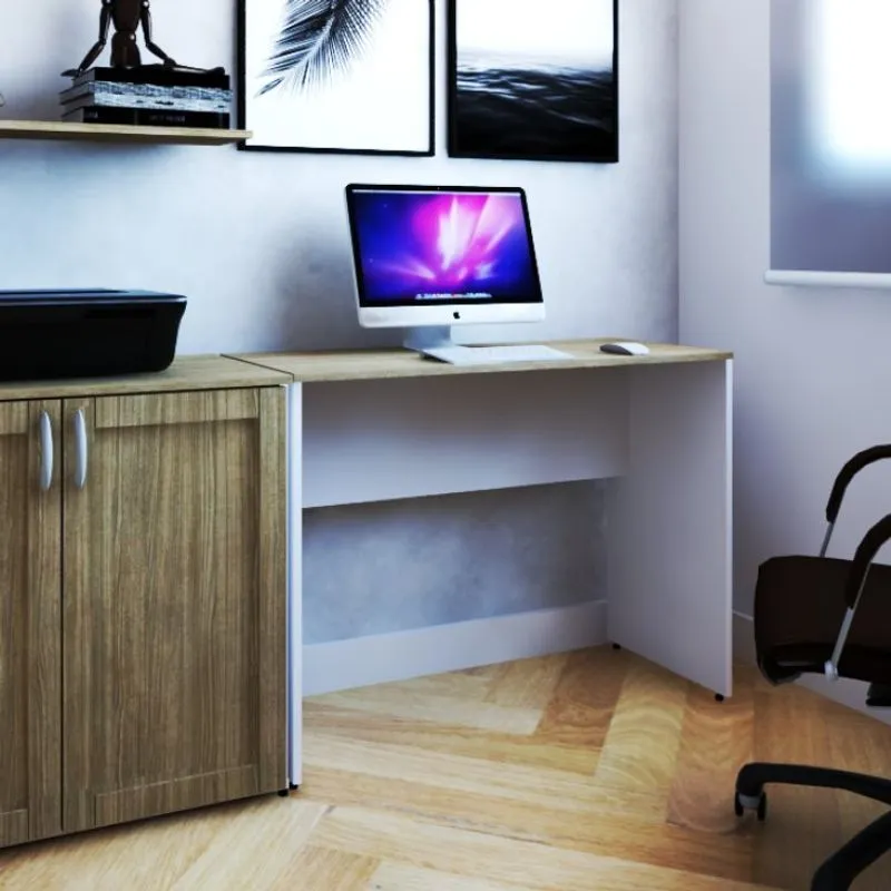 Mesa para Escritório Fini Bramov Móveis Branco/Carvalho Mel