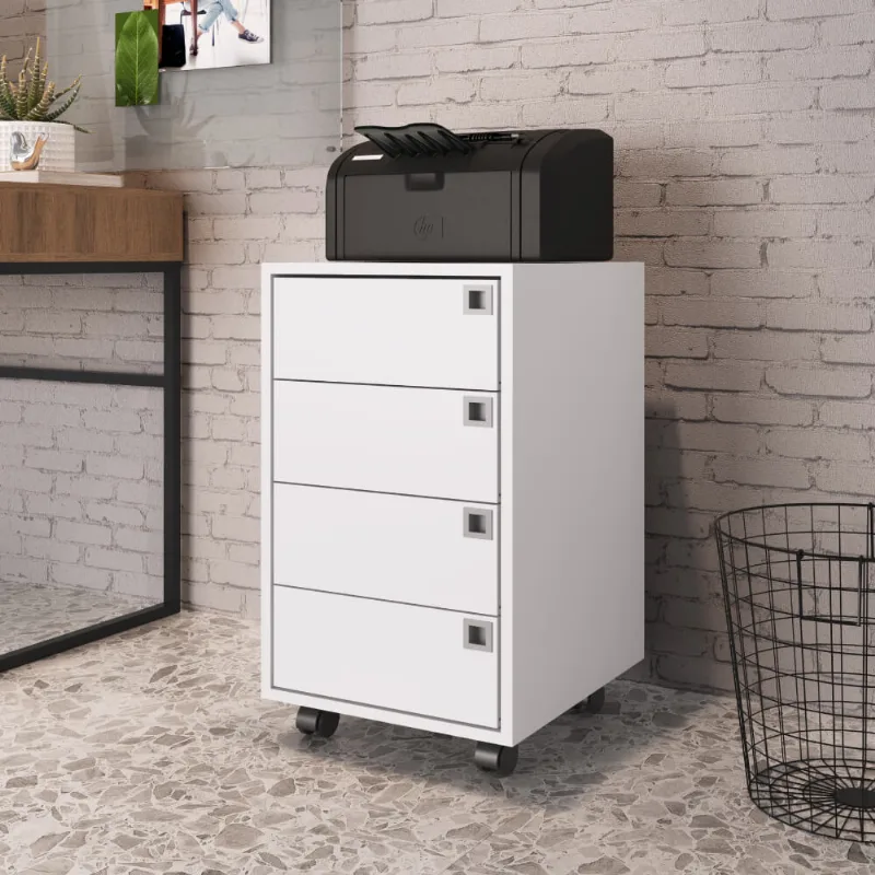 Gaveteiro 4 Gavetas Office Branco Branco