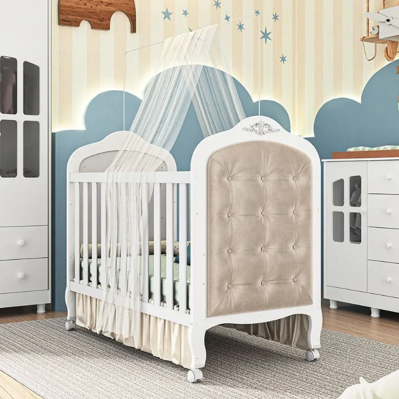 Berço Mini Cama 3 em 1 com Capitonê 100% MDF Maya Espresso Móveis Branco