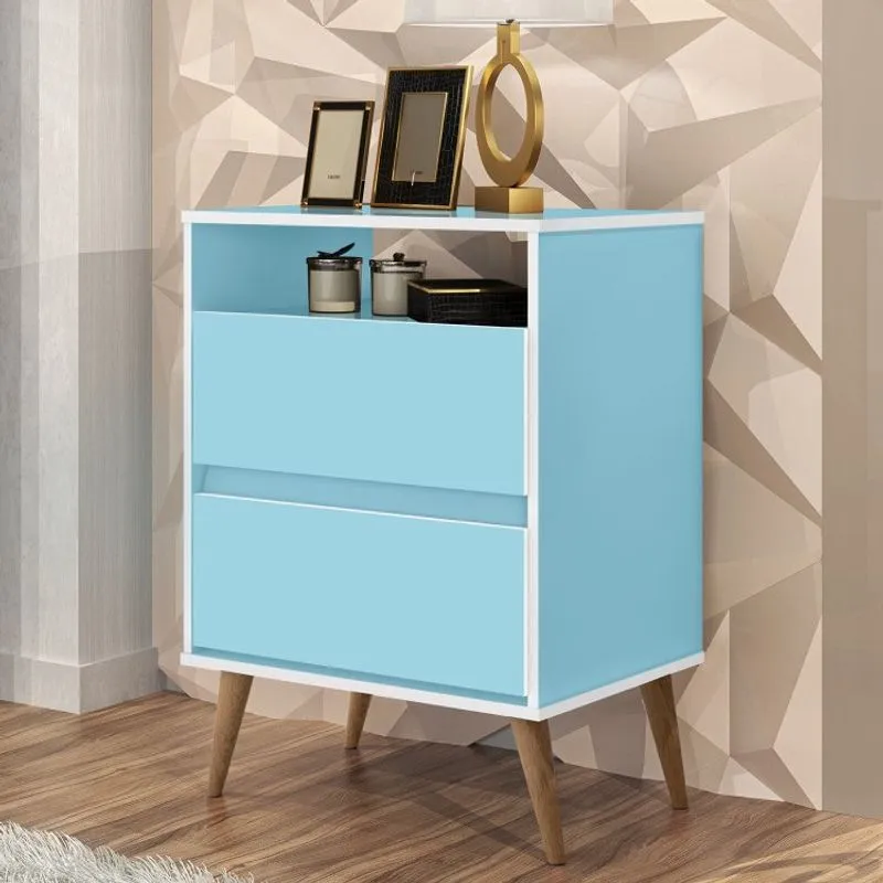 Mesa de Cabeceira 2 Gavetas Lotus J&A Móveis Azul