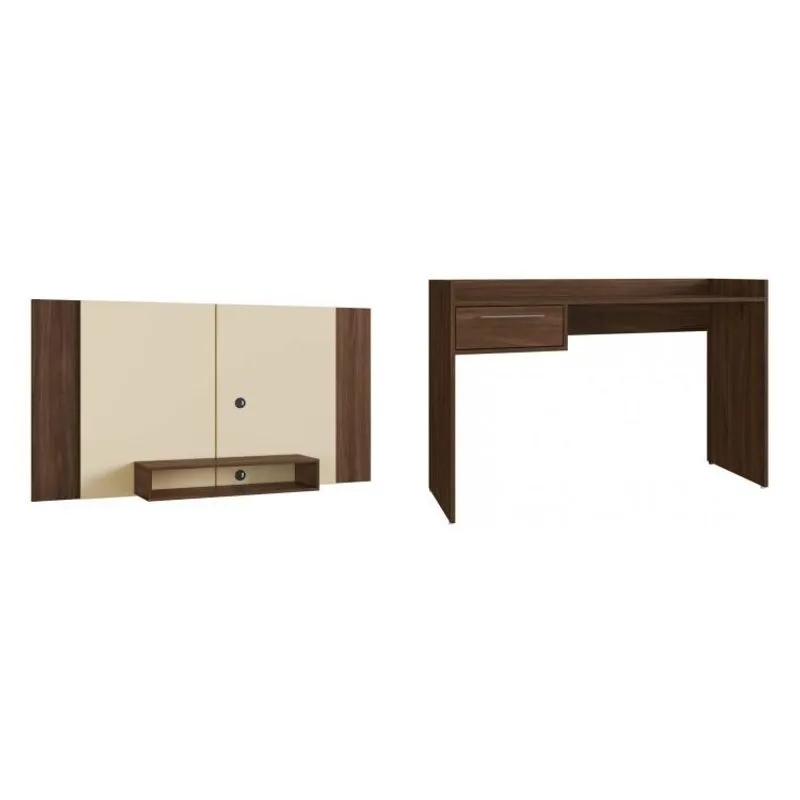 Conjunto Escrivaninha com 1 Gaveta e Painel extensível para TV até 55 Polegadas Estilare Madeirado