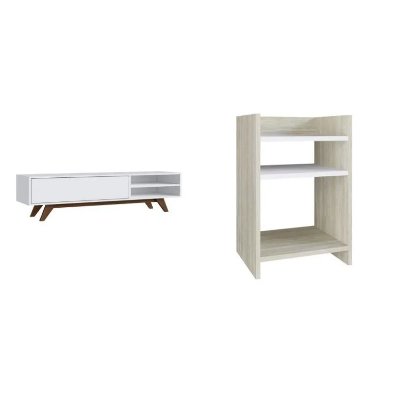 Conjunto Mesa Lateral e Rack para Tv até 48 Polegadas 1 Porta Estilare Branco