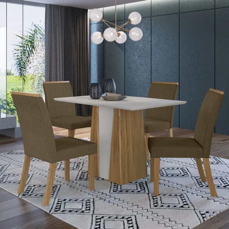 Conjunto Sala de Jantar 4 Cadeiras Carine Nature Henn Nature/Off White/Bege