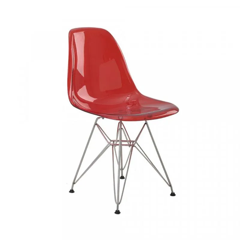 Cadeira sem Braço e com Base Cromada Eiffel Rivatti Móveis Vermelho Translúcido