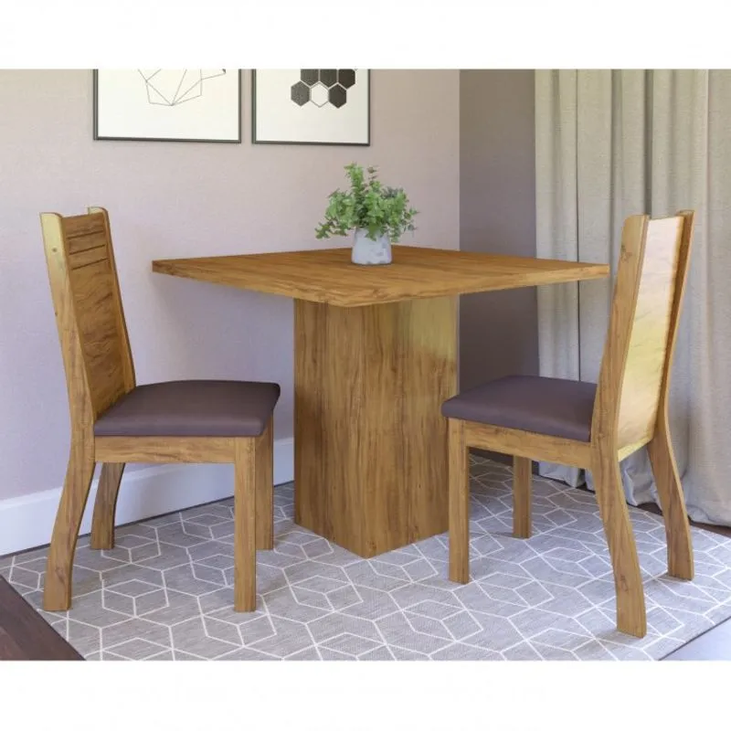 Conjunto Sala de Jantar Catani com 2 Cadeiras Viero Móveis Pinho/Marrom