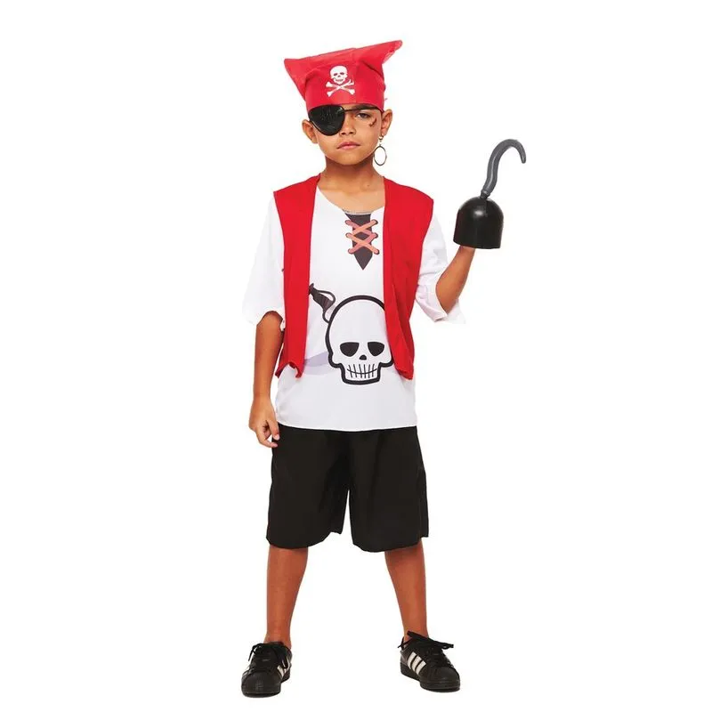 Fantasia Pirata Caveira Infantil Carnaval Menino + Tapa Olho