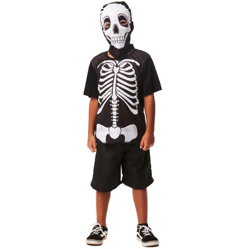 Fantasia Caveira Halloween Combate Infantil Tamanho P