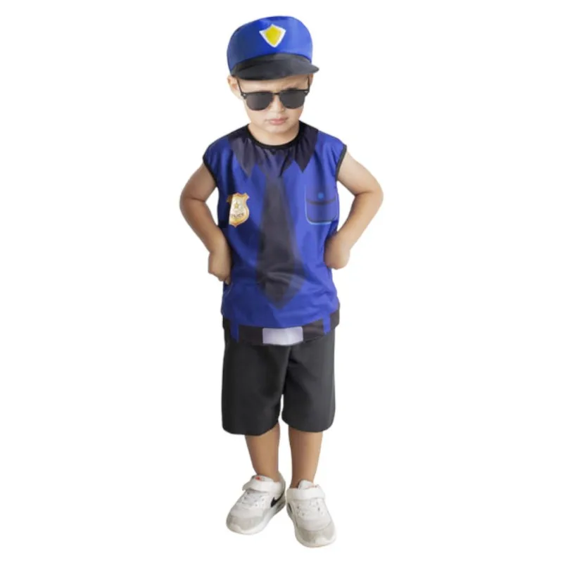 Fantasia Policial Infantil Segurança Uniforme Profissões Masculinas Festa De Aniversario Bloquinho Carnaval