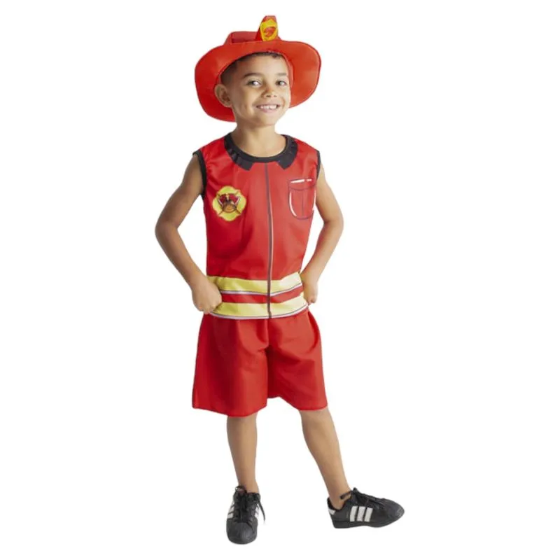 Fantasia Bombeiro Infantil Salva Vidas Uniforme Profissões Masculinas Festa De Aniversario Bloquinho Carnaval