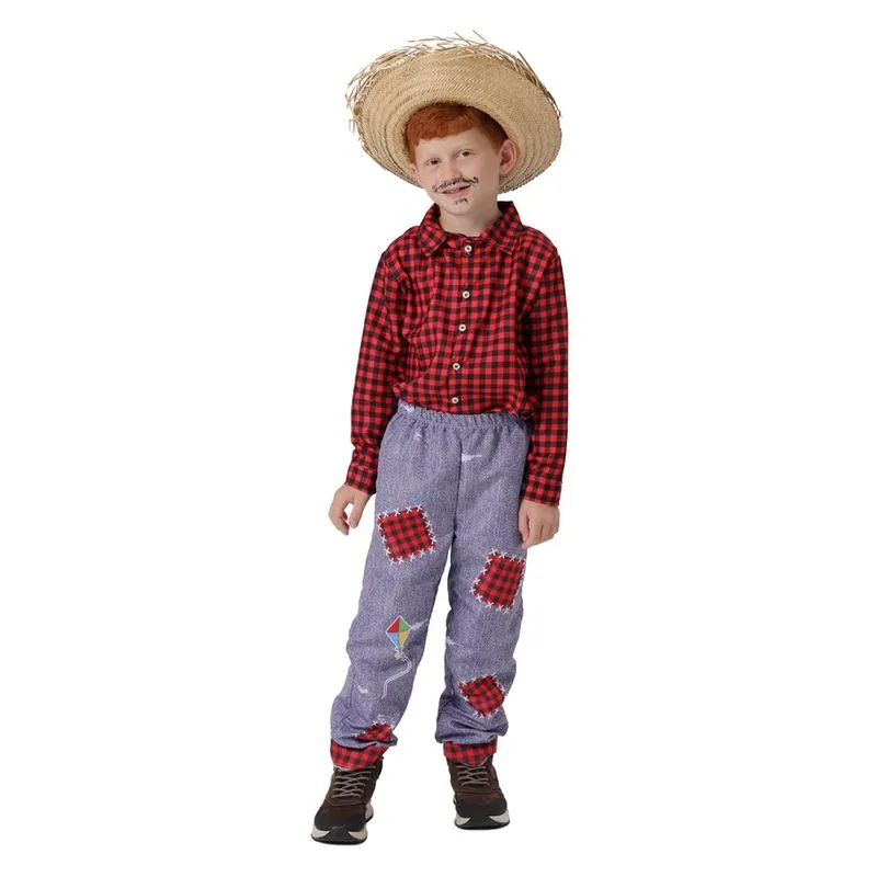 Camisa Festa Junina Infantil Xadrez Vermelha Caipira Longa