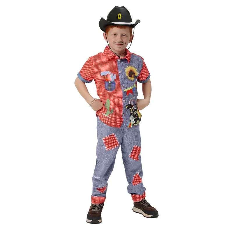 Camisa Festa Junina Infantil Vermelha Azul Xadrez Estampa