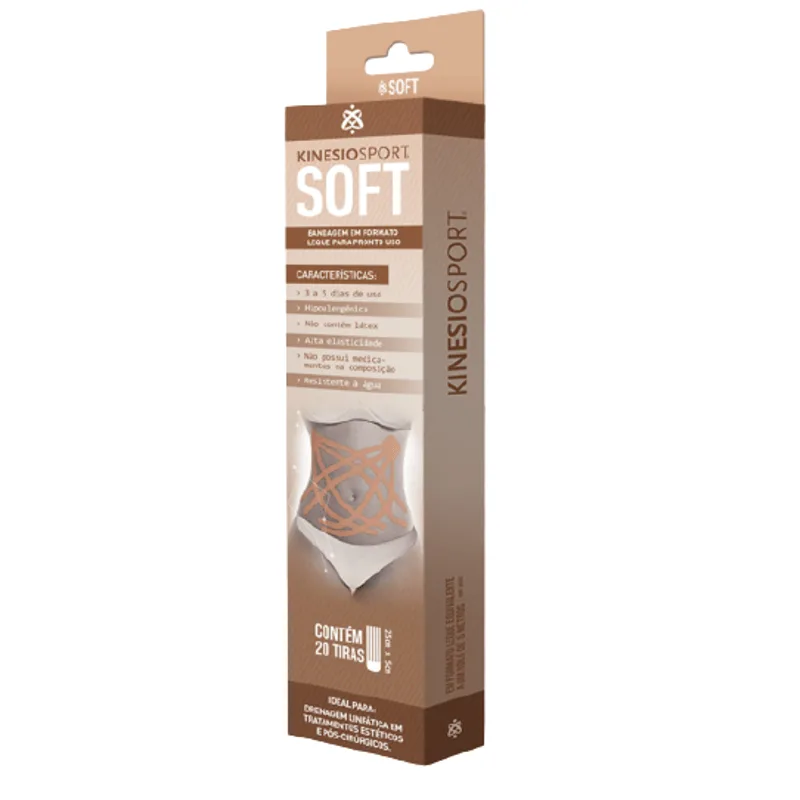 Bandagem Elastica Adesiva Kinesiosport Soft Leque, 20 Tiras, 25cm X 5cm - Bege