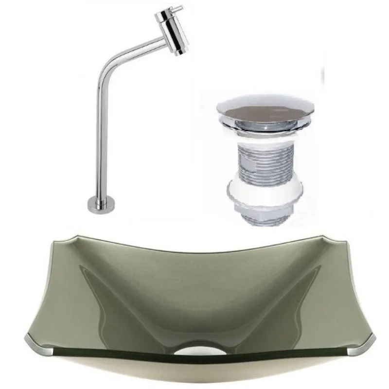 Cuba Vidro Retangular 37cm Champanhe Válvula Click Torneira