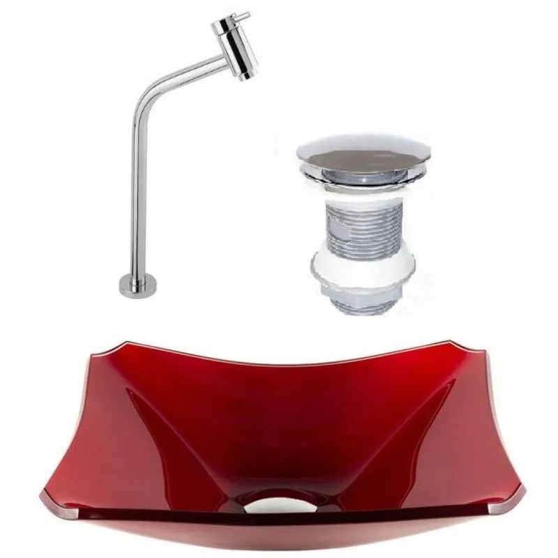 Cuba Vidro Retangular 37cm Vermelho Cereja Válvula Torneira