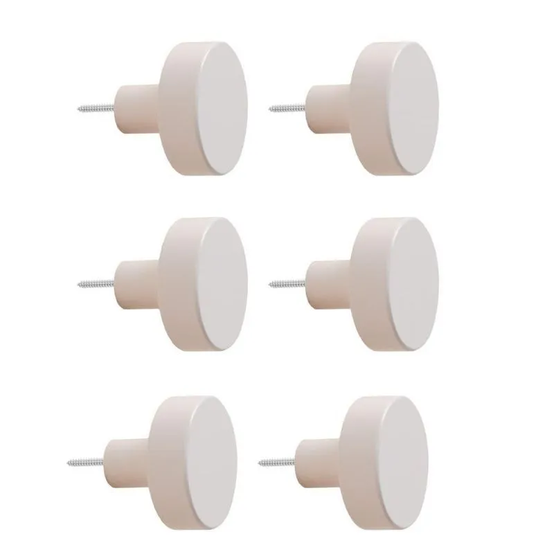 Puxadores De Parede De Madeira Branco - 5 Cm - 6 Unidades