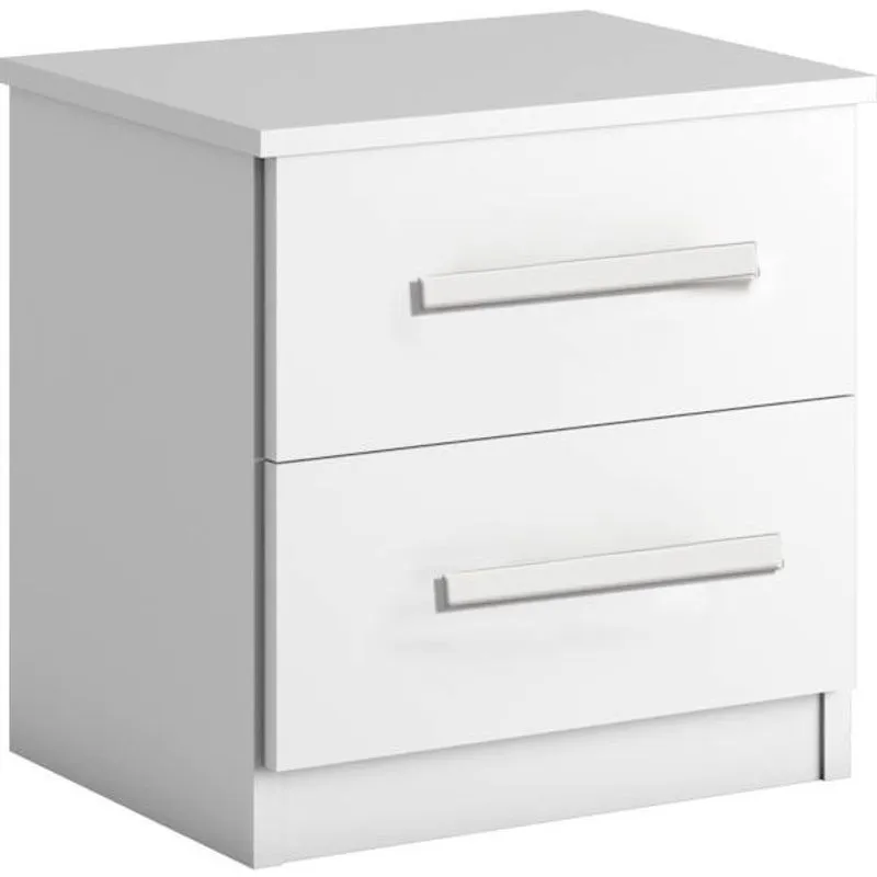 Mesa de Cabeceira mdf 2 gavetas puxadores madeira - Zeus-Branco - Bianchi Móveis