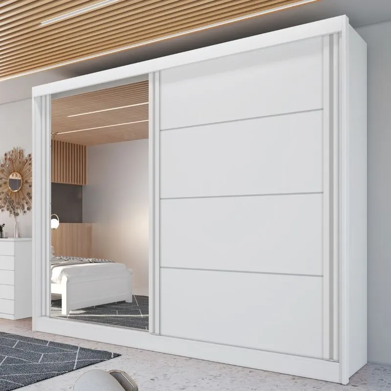 Guarda Roupa Casal com Espelho 2 Portas em MDF Viena Bianchi