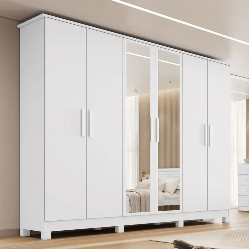 Guarda Roupa Casal com Espelho 6 Portas com Pés em MDF Nina Bianchi