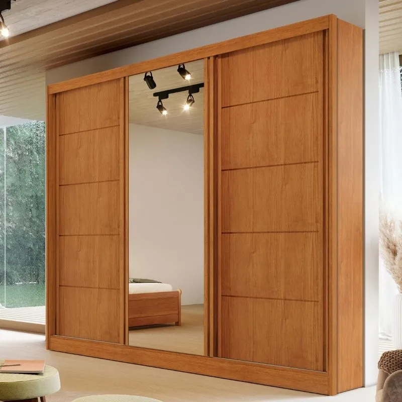 Guarda Roupa Casal com Espelho 3 Portas de Correr em MDF Capri Plus Bianchi