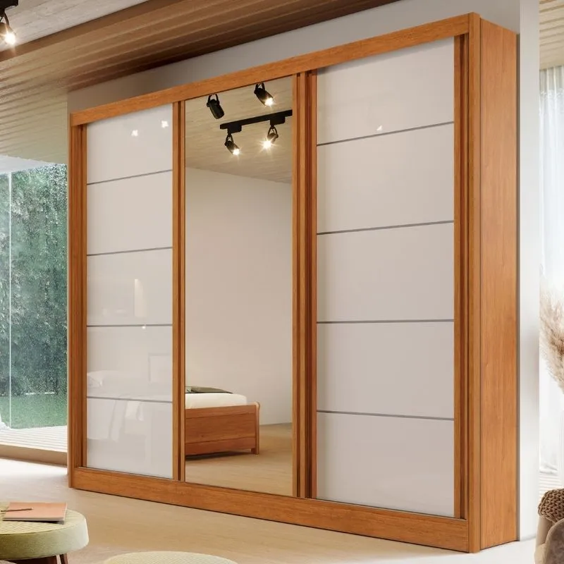 Guarda Roupa Casal com Espelho 3 Portas de Correr em MDF Capri Plus Bianchi