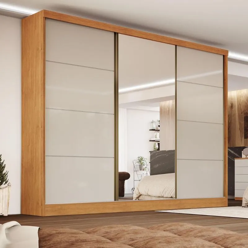 Guarda Roupa Casal com 1 Espelho 3 Portas de Correr Em MDF Nexus Bianchi
