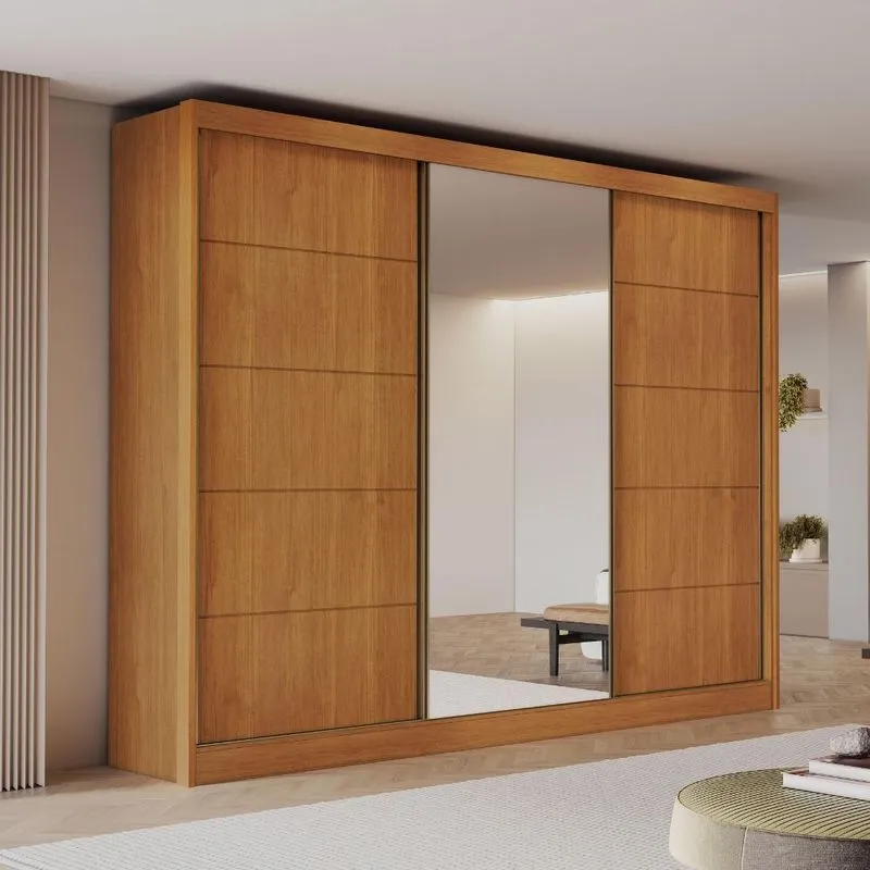 Guarda Roupa Casal com Espelho 3 Portas de Correr em MDF Tokio Bianchi