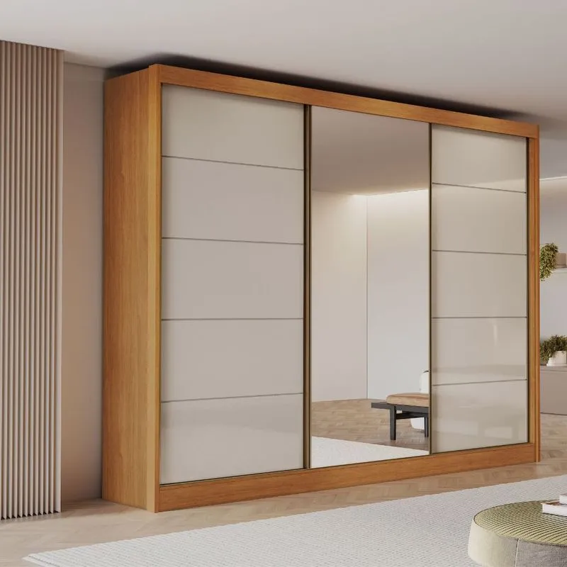 Guarda Roupa Casal com Espelho 3 Portas de Correr em MDF Tokio Bianchi
