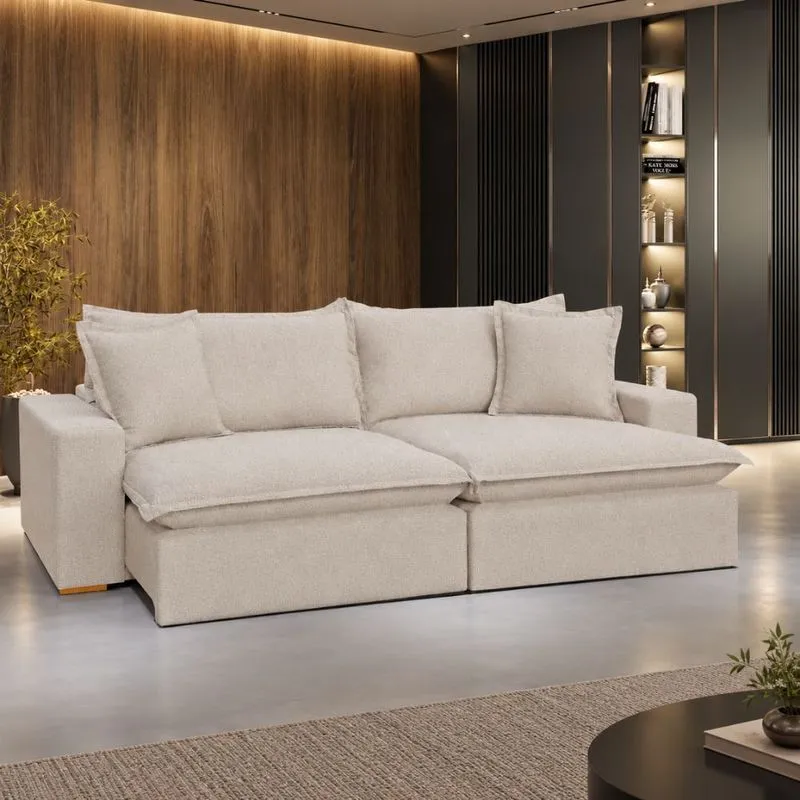 Sofá 4 Lugares Retrátil Reclinável 250cm Boucle Napole Bianchi