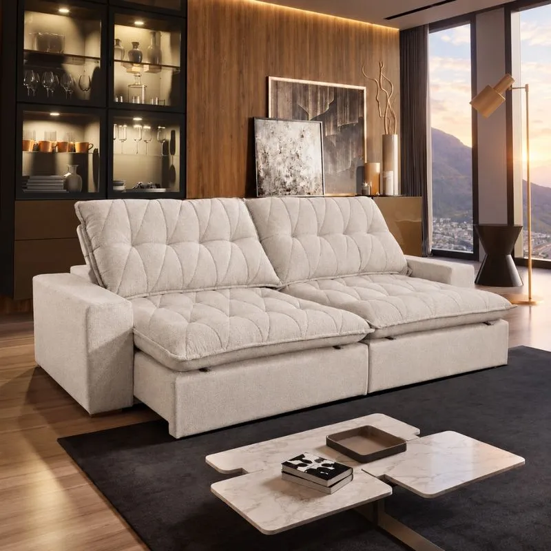Sofá 4 Lugares Retrátil Reclinável 290cm Boucle Palazio Bianchi