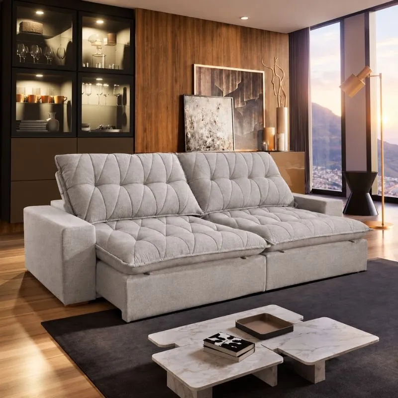 Sofá 4 Lugares Retrátil Reclinável 290cm Boucle Palazio Bianchi