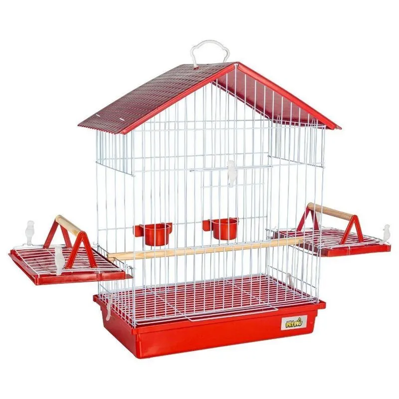 Gaiola P/calopsita E Pássaros Pequenos C/teto Vermelho