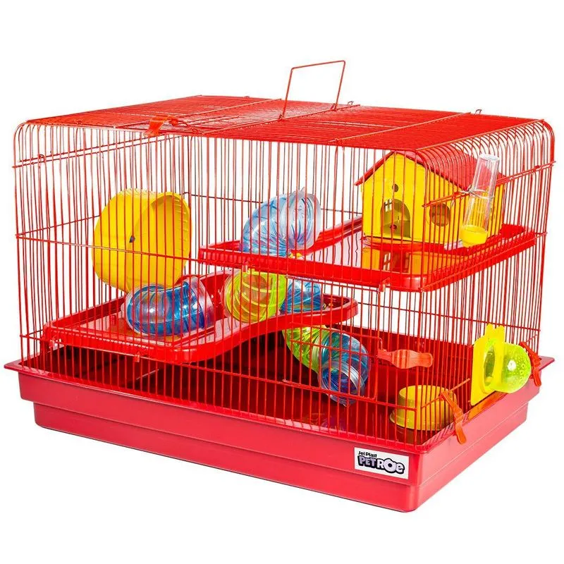 Gaiola Hamster Coelho Big Space Completa 2 Andares Vermelha
