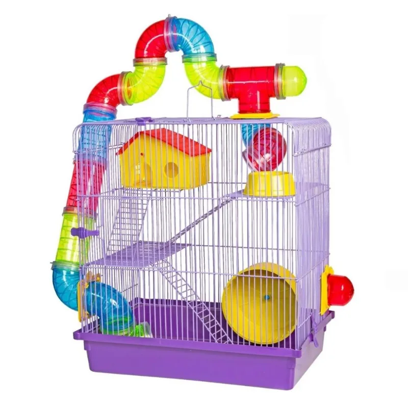 Gaiola Hamster Roedores 3 Andares Tubo Super Luxo Lilás