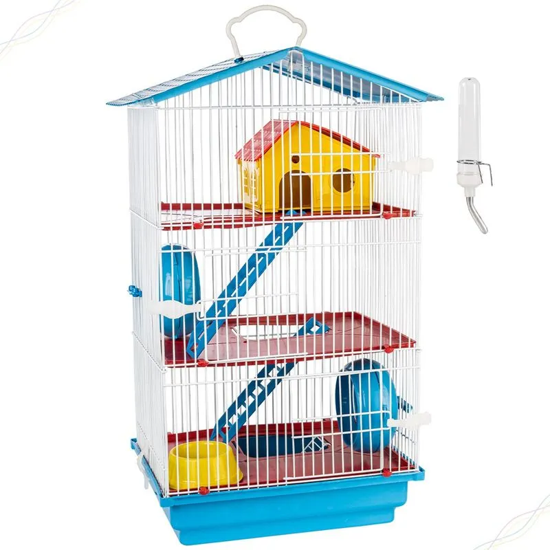 Gaiola Hamster 3 Andares Desmontável Casinha Teto e Piso de Plástico