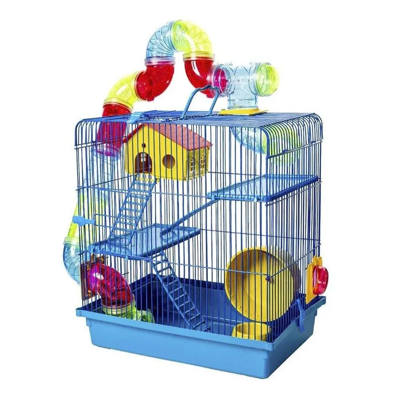 Gaiola Para Hamster Jel Plast Super Tubo Luxo - 3 Andares Azul