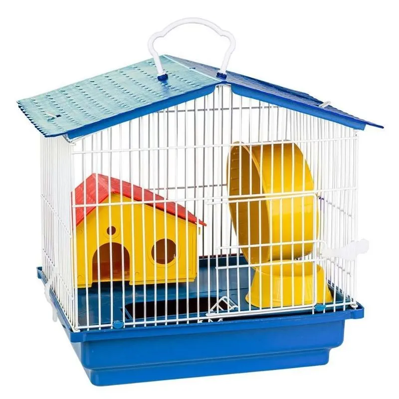 Gaiola Hamster 1 Andar Completa Teto Plástico Cor Azul Jel