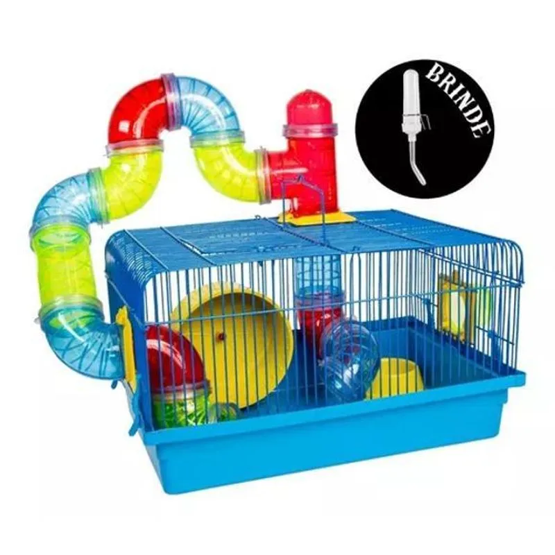Gaiola Hamster Tubo Luxo Azul Jel Plast