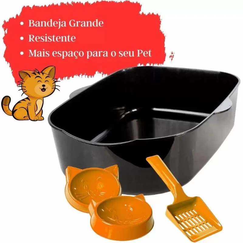 Kit Caixa Areia Gatos Sandbox Furba Preto