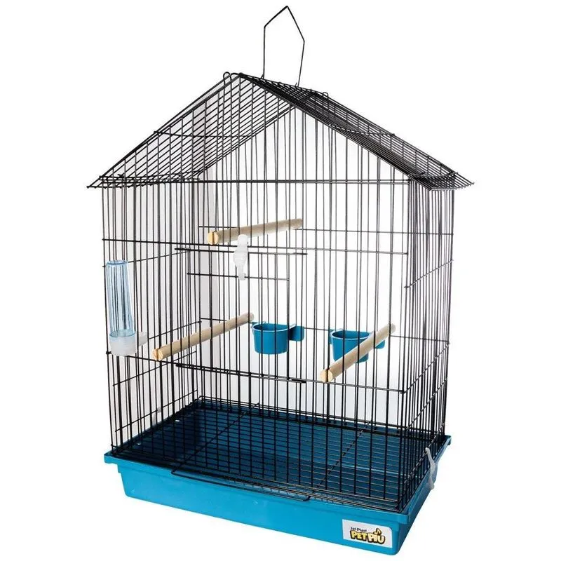 Gaiola Calopsitas Teto Aramado Black/azul Pet Piu Jel Plast
