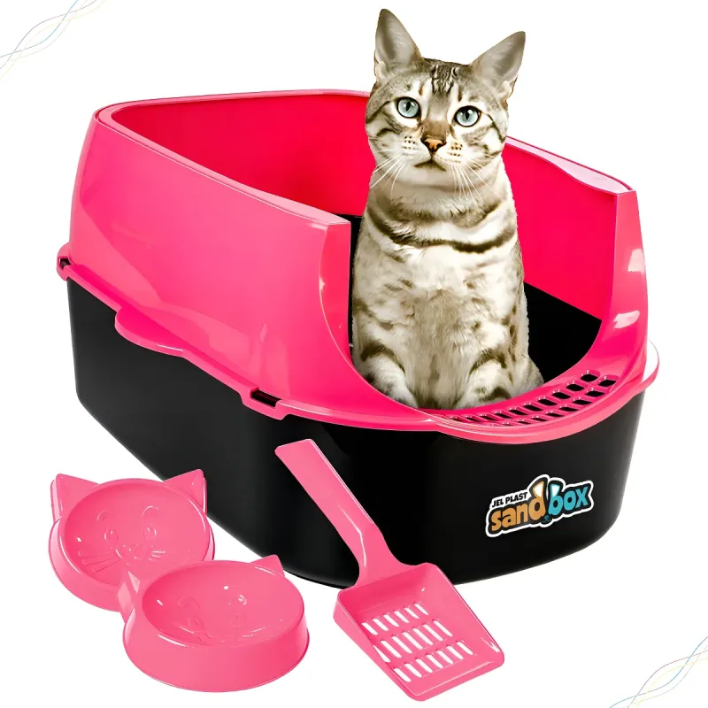Kit Sanitario Caixa De Areia P/ Gatos Sandbox Furba Jelplast Rosa