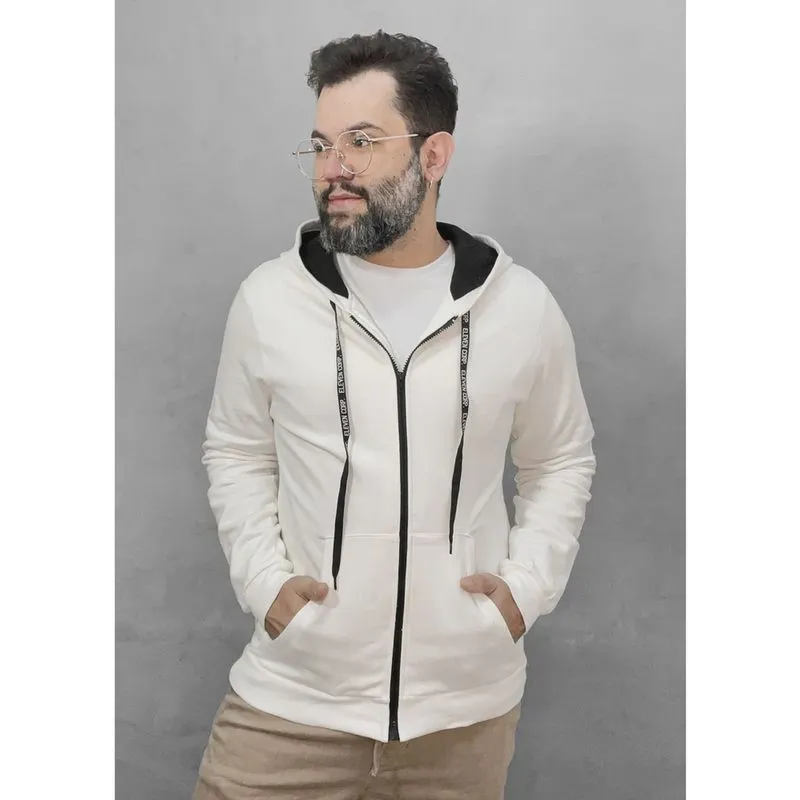 Moletom Masculino Aberto com Manga Longa e Capuz Off White