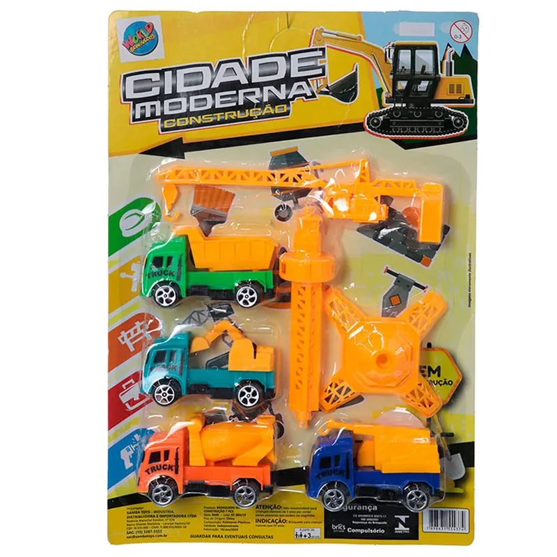 Jogo Veículos Construção Cidade Moderna 7 Peças World Brinquedos FB02268