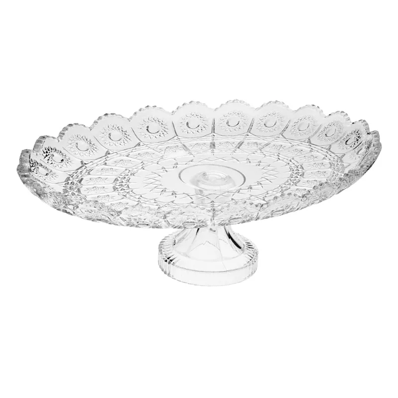 Prato para Bolo com Pé em Vidro Cristal Útil Bazar 36cm 481022W