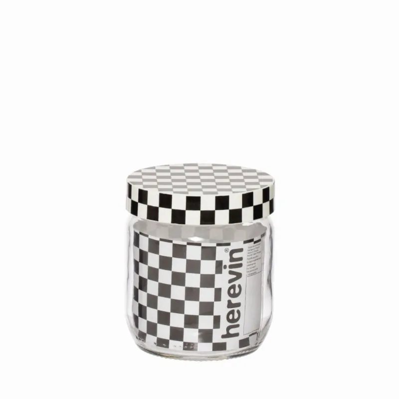 Pote Redondo Vidro com Tampa Xadrez Útil Bazar 425ml 145157000