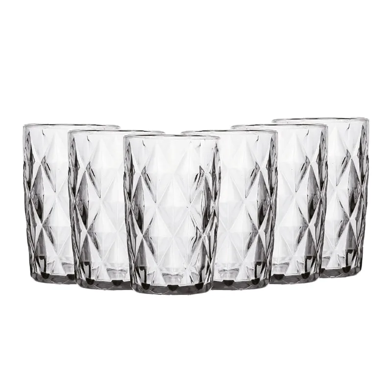 Jogo de Copos Diamante de Vidro 6 Peças Útil Bazar 350ml RF139 Jogo de Copos Diamante de Vidro 6 Pecas Util Bazar 350ml RF139