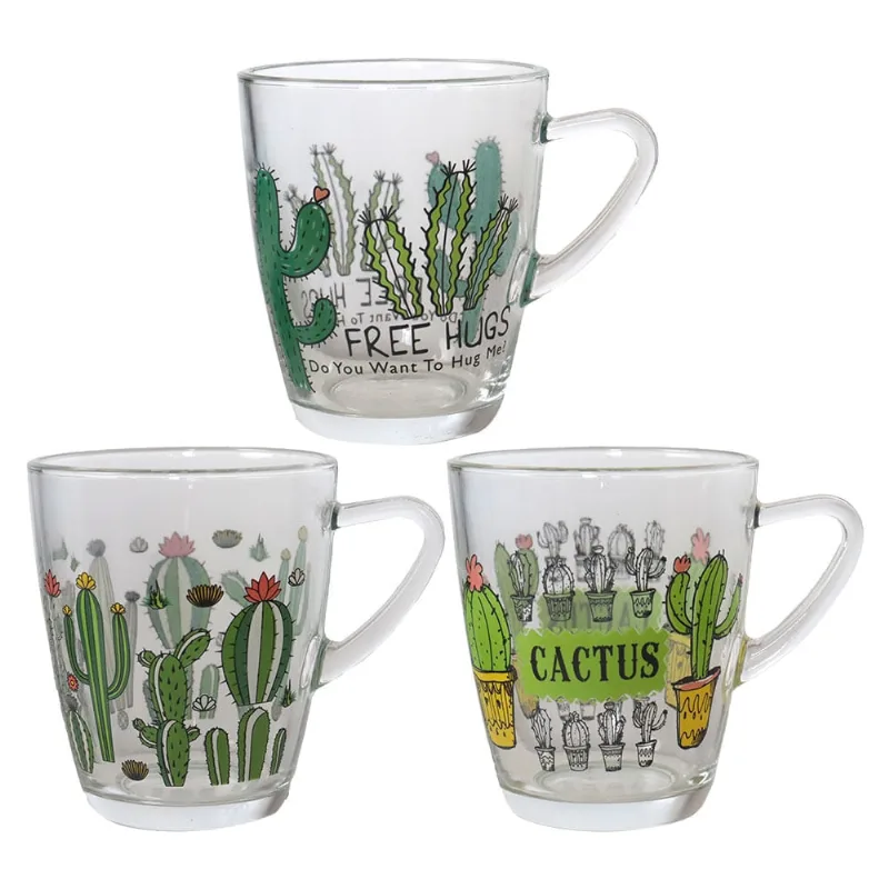 Jogo de Canecas Vidro Decorada Útil Bazar 3pcs A4010TWB3