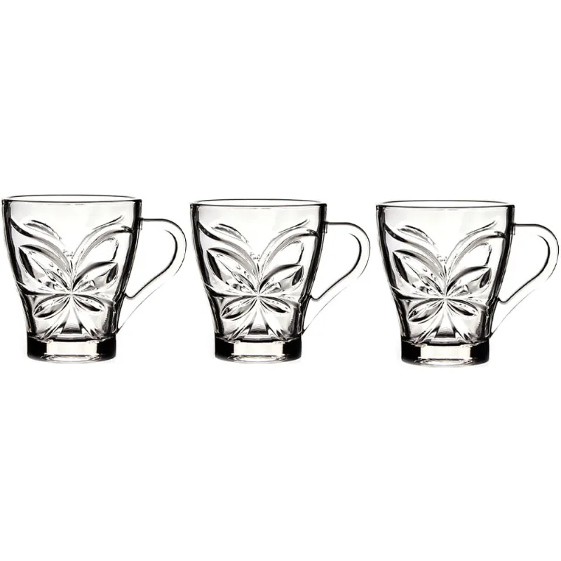Jogo de Xícaras Vidro 3 Peças Cristal Útil Bazar 280ml RF725