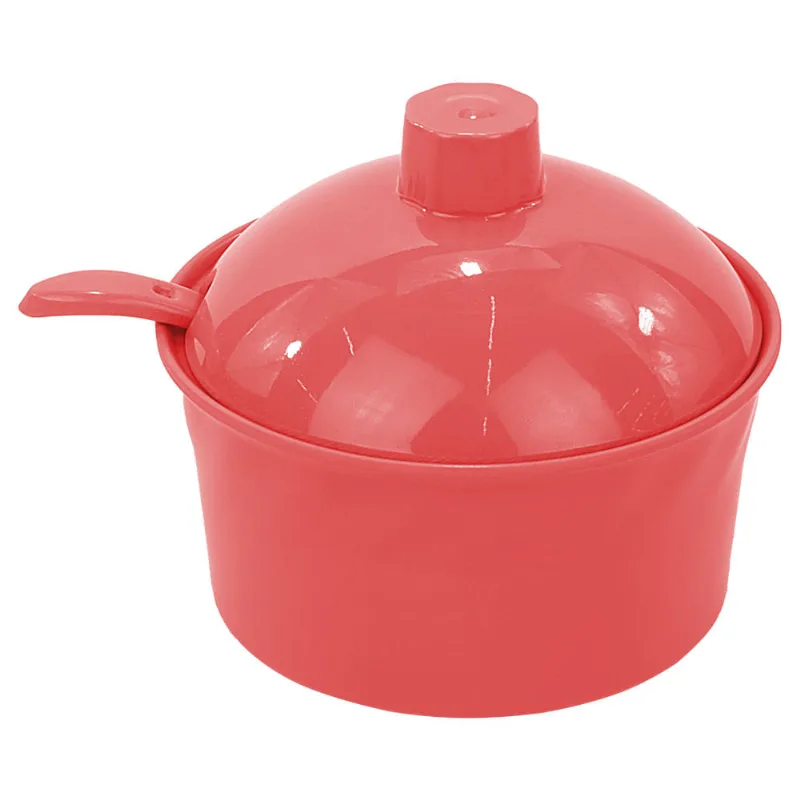 Açucareiro Redondo com Colher em Melamina Vermelho Coral Útil Bazar 10cm RF925